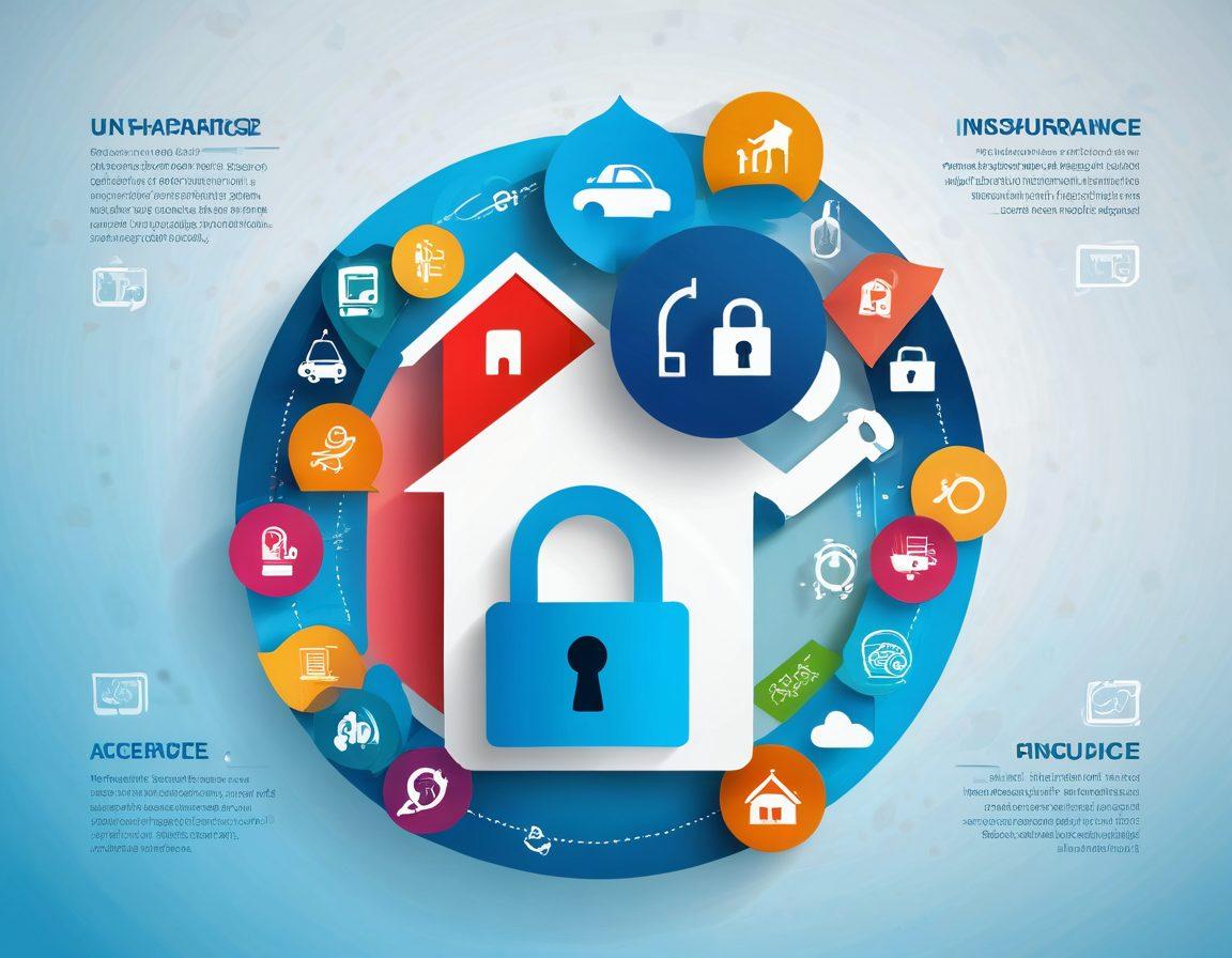 An open lock symbolizing unlocking potential, surrounded by affordable insurance icons like a house, car, and health symbol, all in a dynamic layout. Vibrant colors to convey a sense of excitement and opportunity, with a clear blue sky background representing clarity and trust. Include a hand reaching to grab the icons, symbolizing accessibility and ease of access. modern infographic style. vibrant colors. white background.