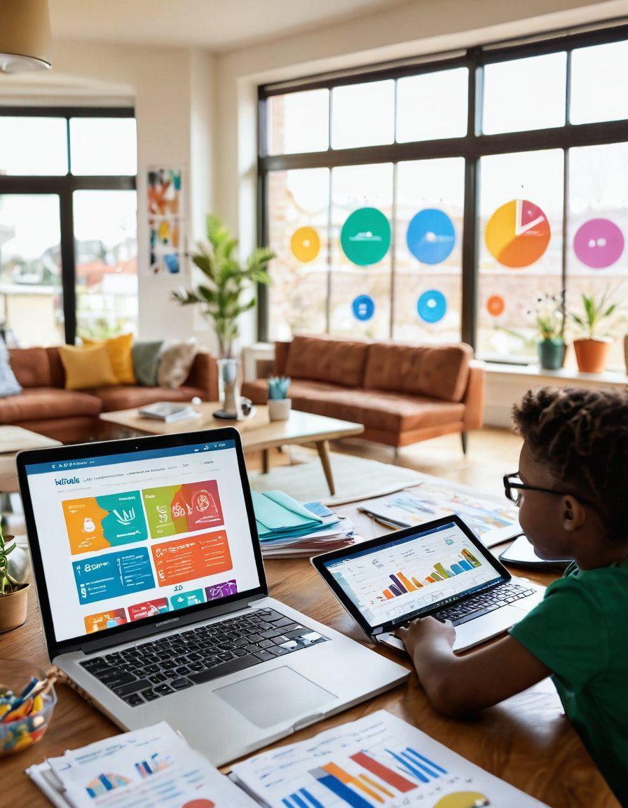 A welcoming, modern living room with a diverse family discussing their insurance options, surrounded by colorful charts and graphs showing budget-friendly plans. An open laptop displays a friendly insurance website, while a large window lets in warm sunlight, symbolizing hope and security. Include elements like a piggy bank and saving jars in the background for a financial theme. cartoon style. vibrant colors. cozy atmosphere.